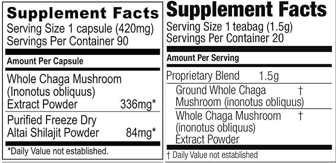 Chaga With Shilajit Capsules + 20 Chaga Tea Bags Box