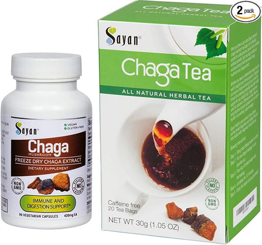 90 Chaga Capsules + 20 Tea Bag Box