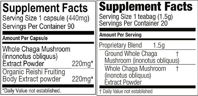 Chaga and Reishi Capsules + 20 Chaga Tea Bags Box