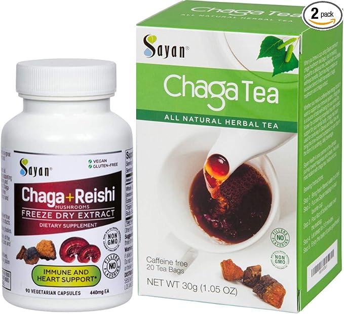 Chaga and Reishi Capsules + 20 Chaga Tea Bags Box