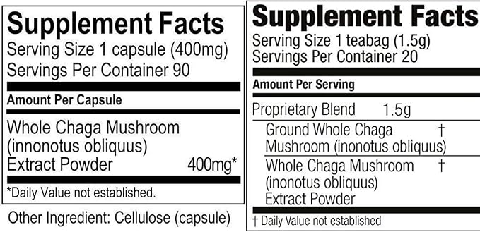 90 Chaga Capsules + 20 Tea Bag Box